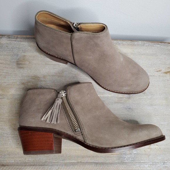 VIONIC Serena Brown Kid Suede Block Heel Side Zip Ankle Booties Sz 6.5 - Picture 6 of 9